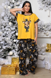 621 ПИЖАМА ЖЕНСКАЯ (брюки) (Горчичный/синие цепи) (Фото 1)