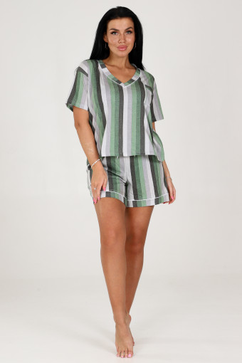 987 Пижама (шорты) (Зеленая полоса) - А-Дина-трикотаж