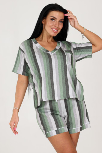987 Пижама (шорты) (Зеленая полоса) (Фото 2)